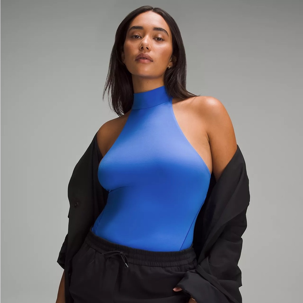 Wundermost Ultra-Soft Nulu Mockneck Sleeveless Bodysuit Pipe Dream Blue - size M